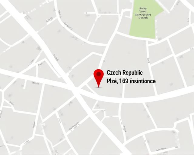 Mapa Plzně s vyznačenou adresou sídla.